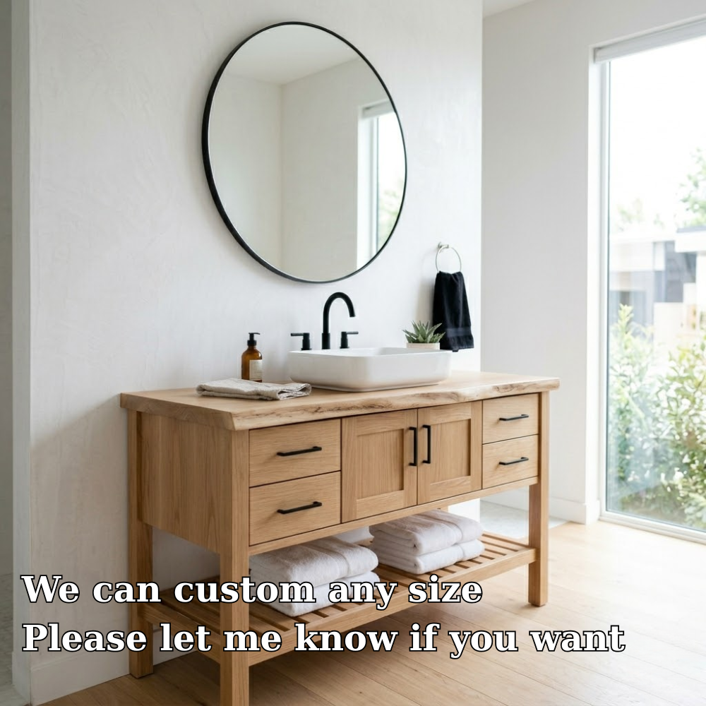 Solid Wood Bathroom Vanity Cabinet Single Sink Base with Drawers Open Shelf