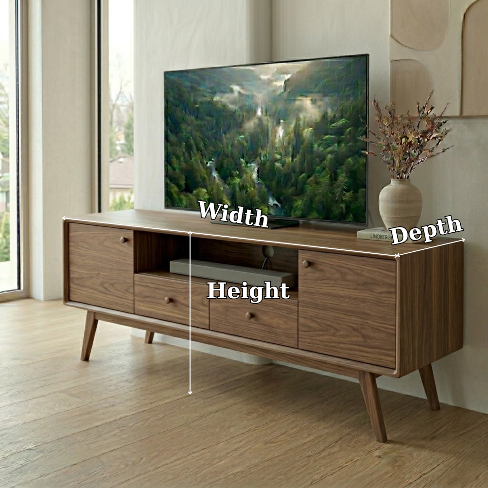 Mid Century Solid Wood Media Console – Modern TV Stand with Drawers & Storage