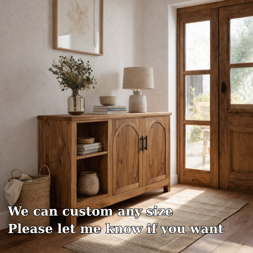 Solid Wood Console Table with Doors and Shelves – Rustic Entryway Storage Cabinet