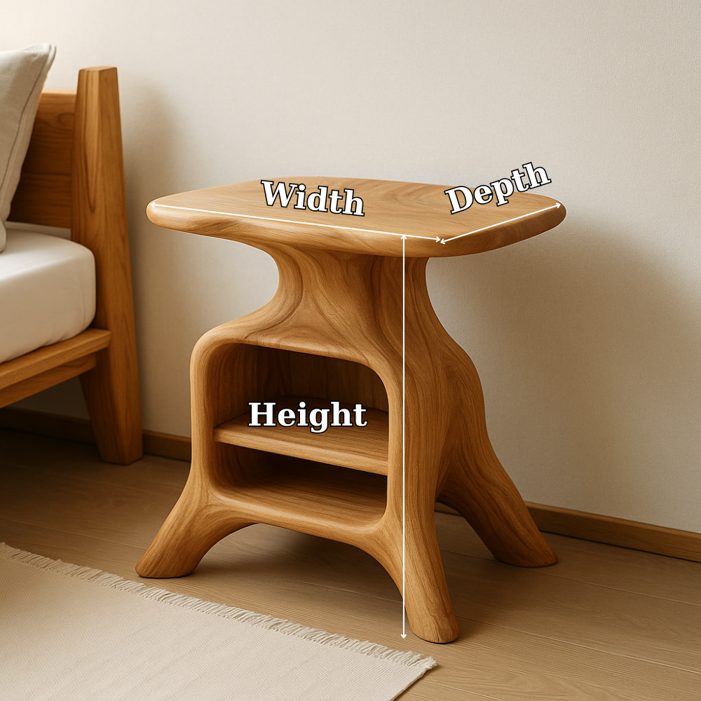 Contemporary Wooden Nightstand with Smooth Curves and Open Storage - Natural Oak