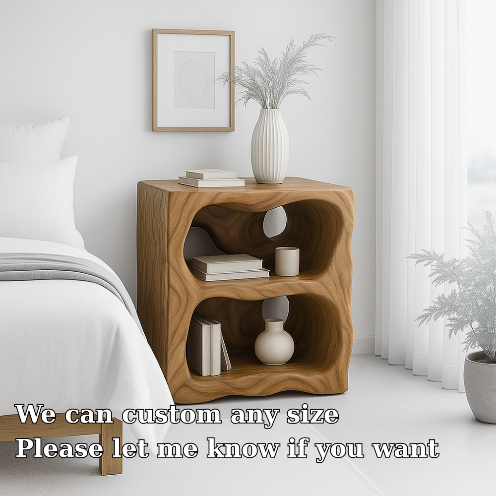 Modern Nightstand with Curved Shelves - Natural Oak Wood Design for Bedroom