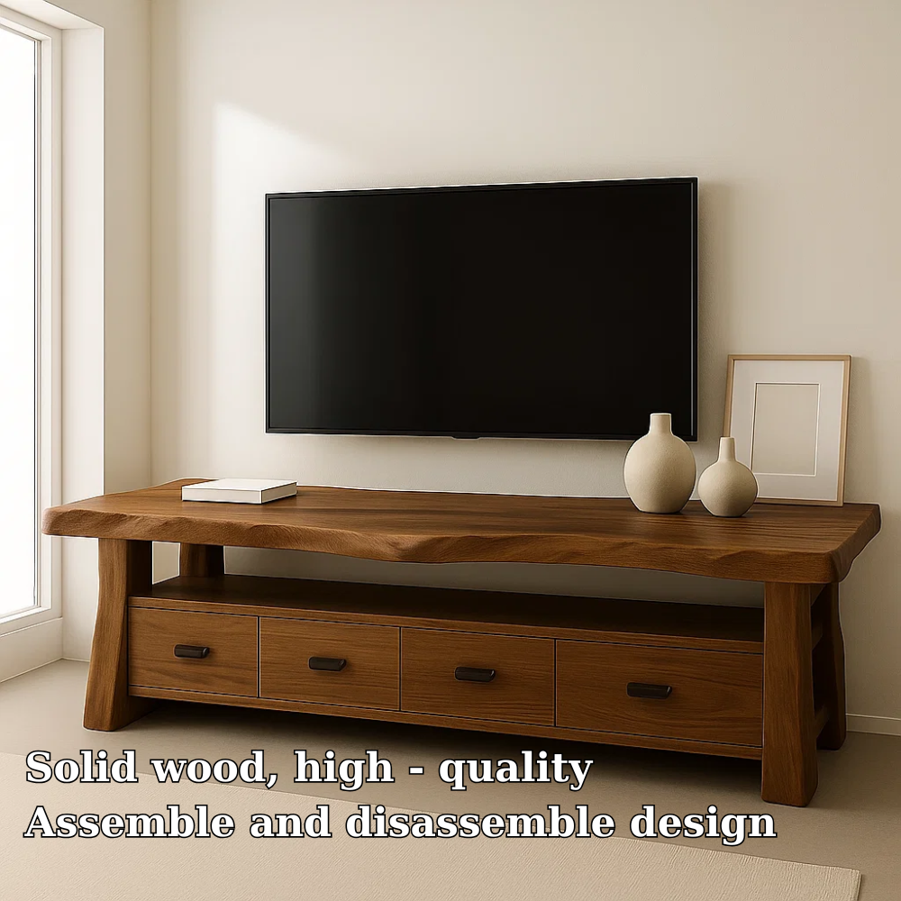 Solid Wood TV Stand with Drawers and Live Edge Top Rustic Entertainment Center