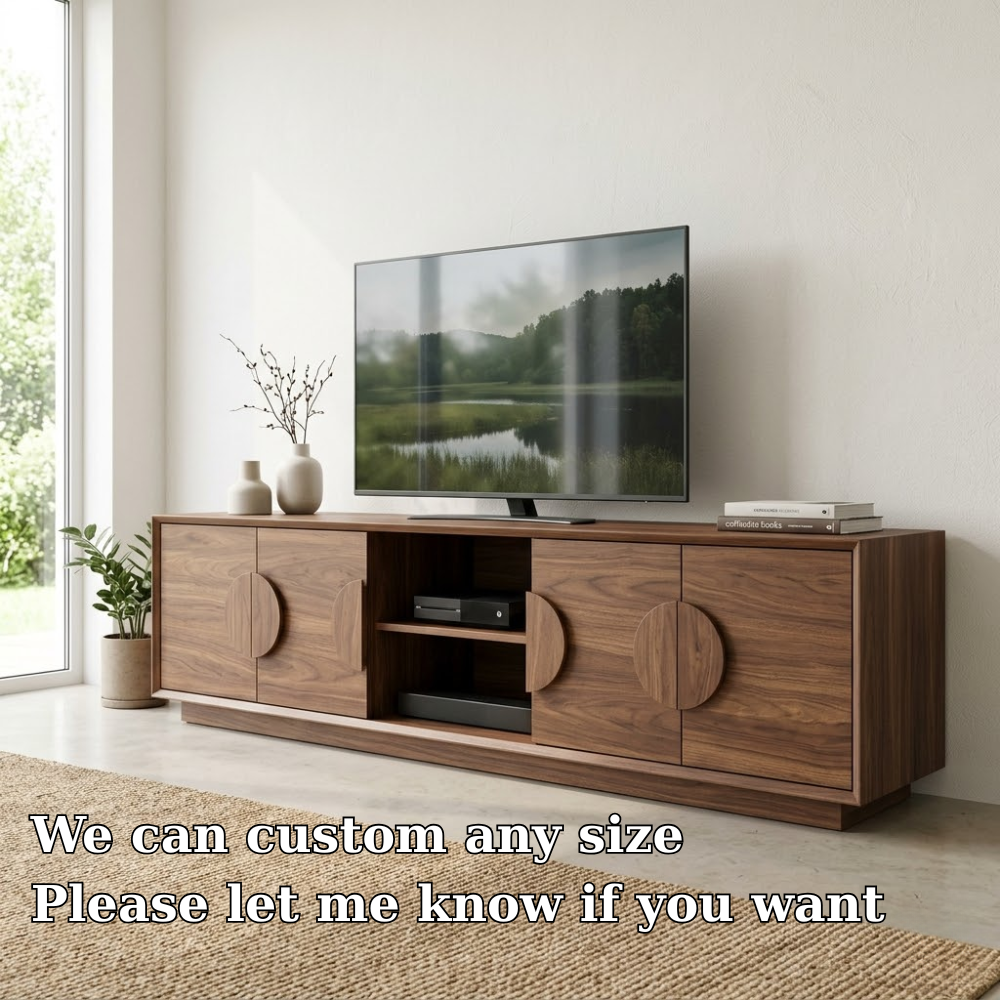 Modern Solid Wood Media Console with Storage – Minimal TV Stand with Cabinets