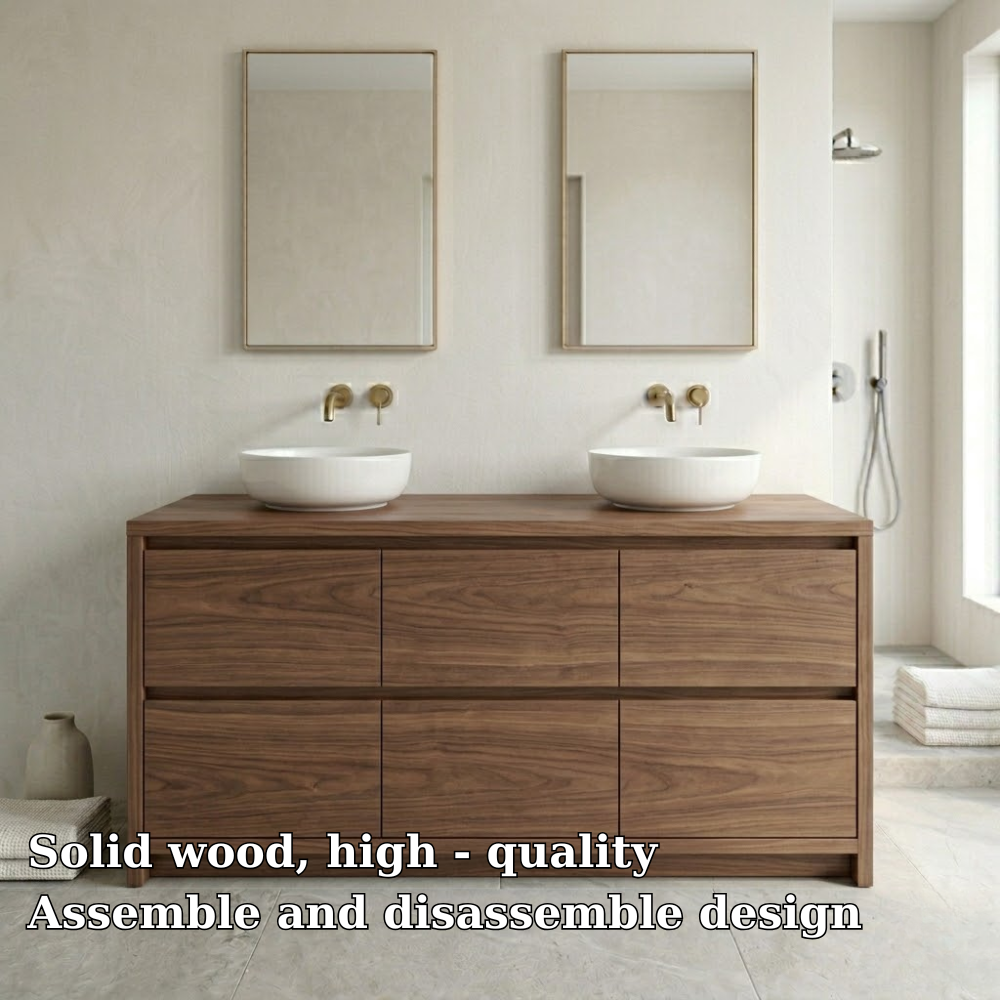 Solid Wood Bathroom Vanity Cabinet Double Sink Base Modern Storage Unit