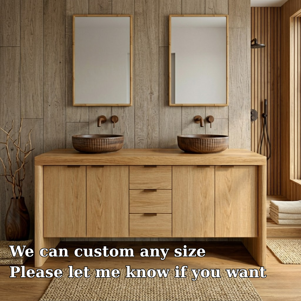 Modern Double Wood Bathroom Vanity | Natural Floating Sink Base