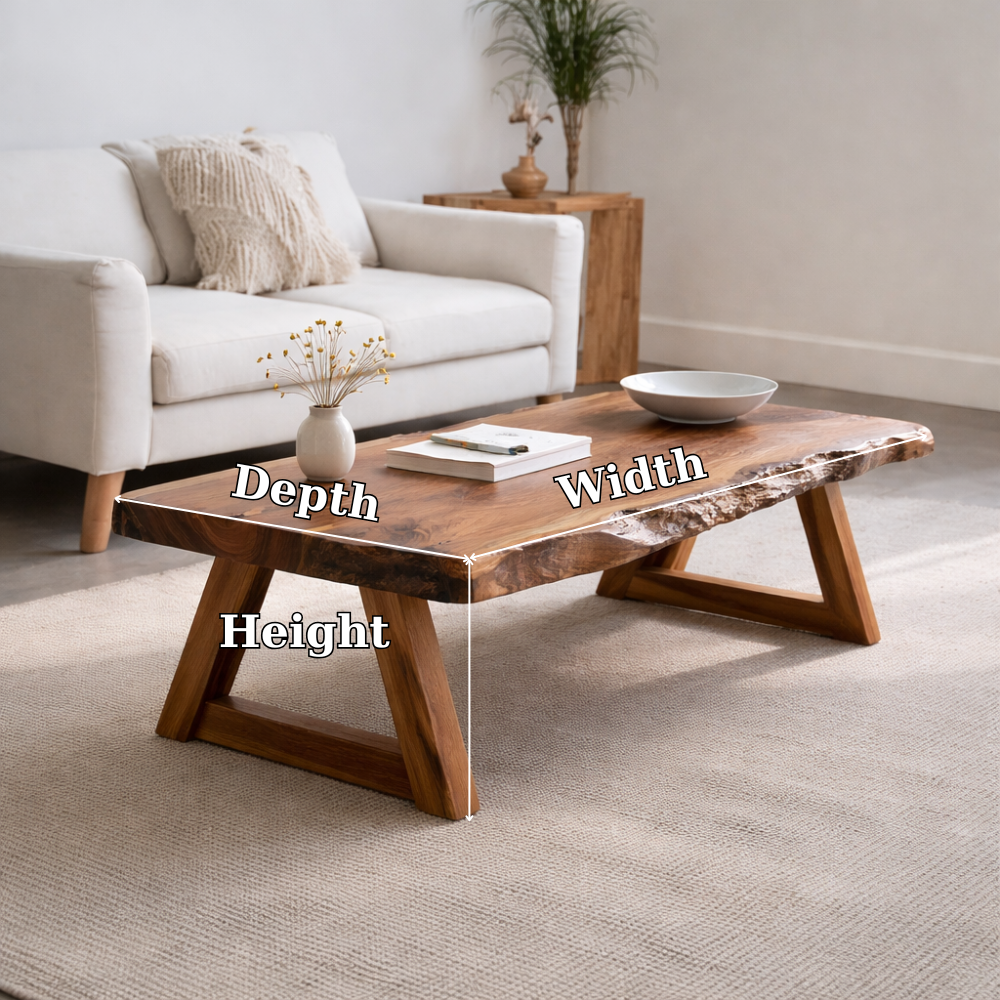 Handcrafted Live Edge Wood Coffee Table – Solid Wood Rustic Center Table