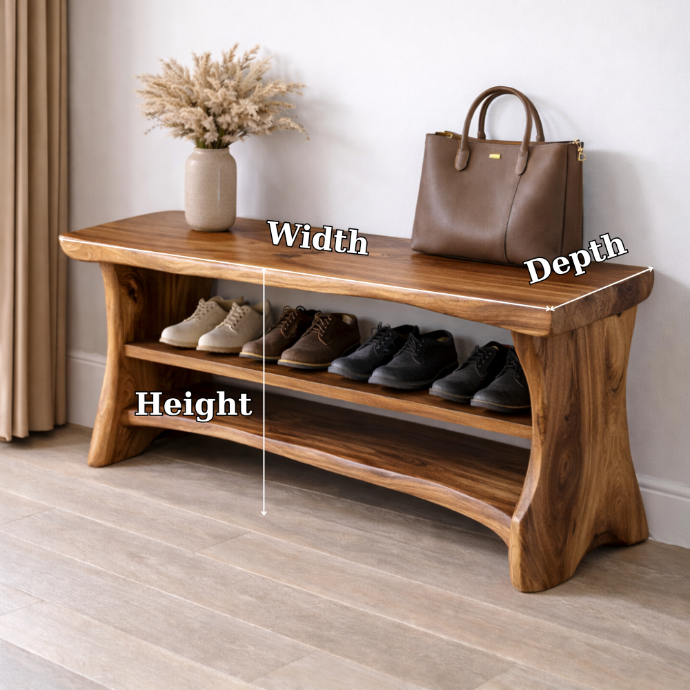 Solid Wood Entryway Bench with Shoe Storage Shelf – Natural Wood Shoe Rack Bench