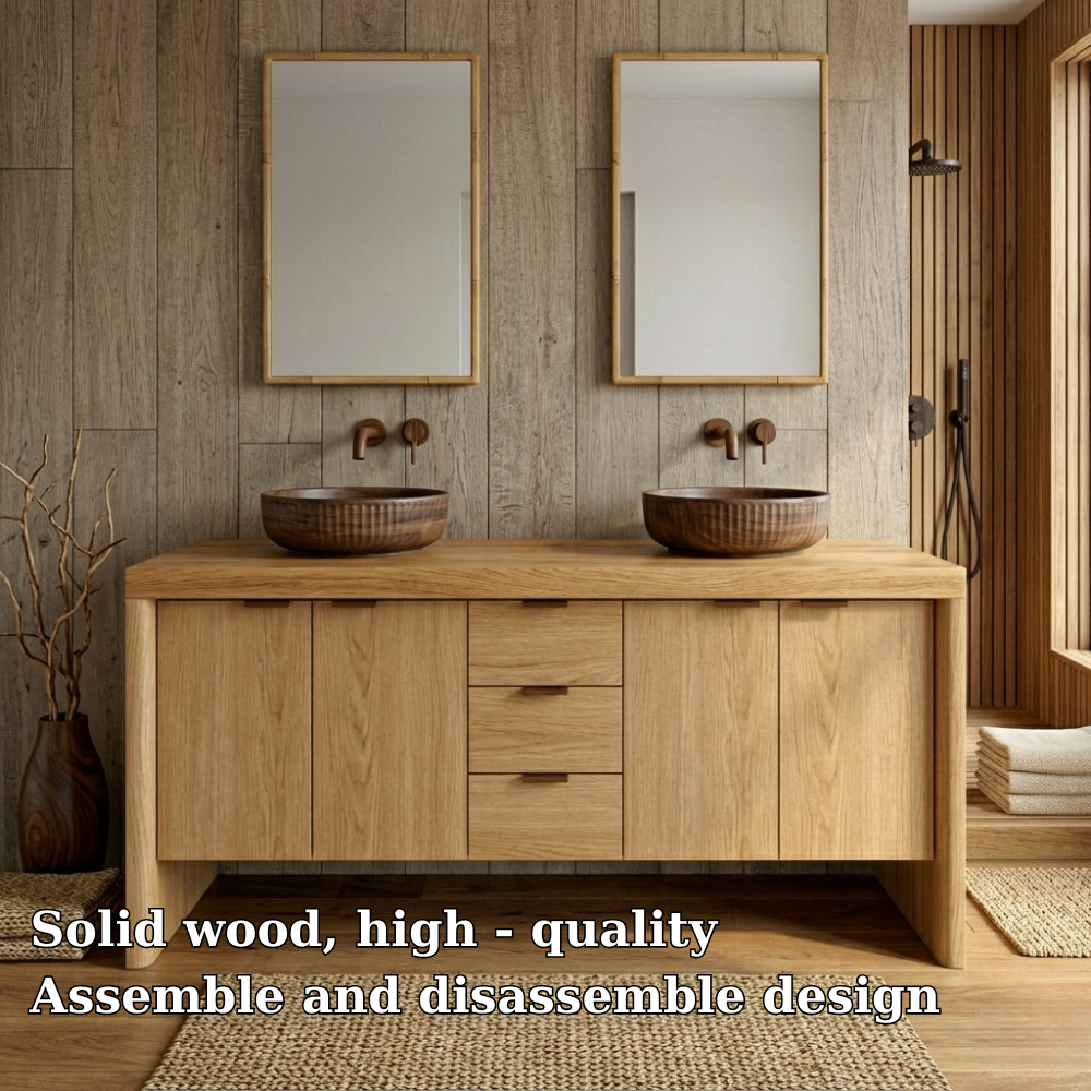 Modern Double Wood Bathroom Vanity | Natural Floating Sink Base
