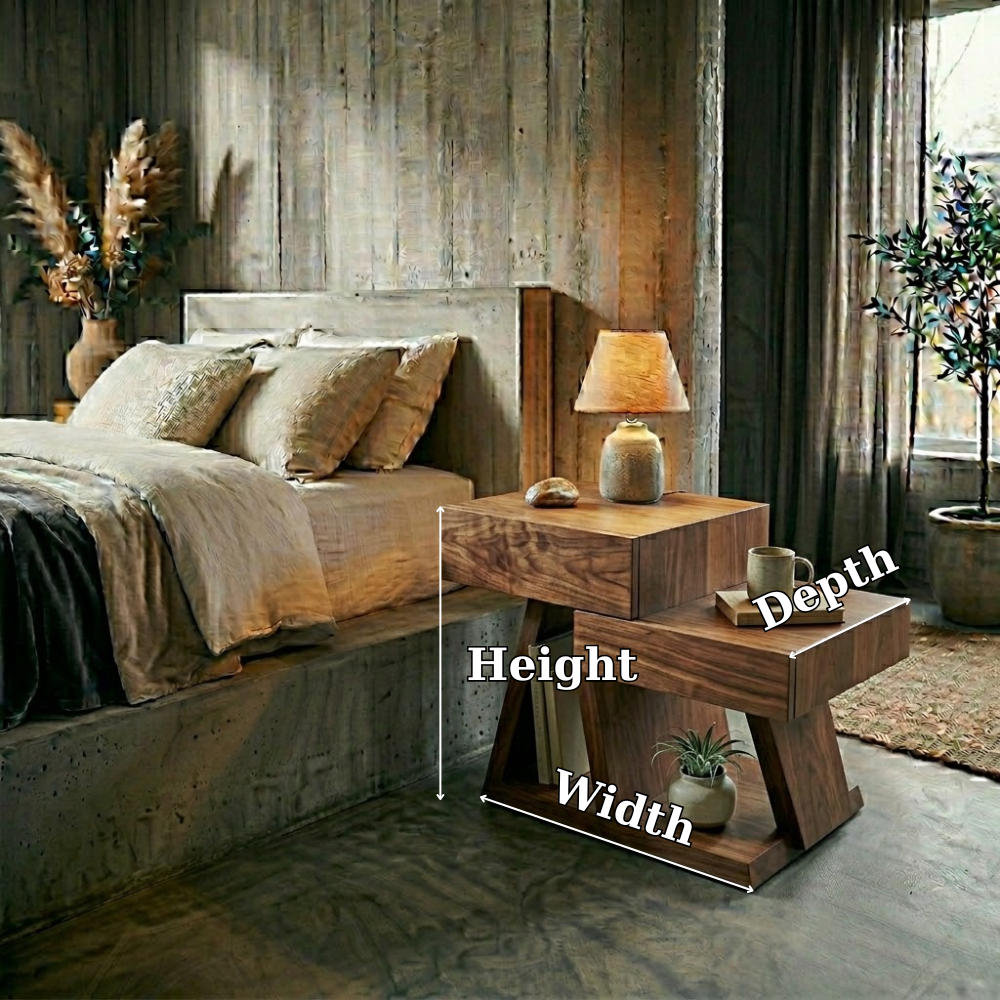 Solid Wood Nightstand Set with Drawer & Shelf – Modern Rustic Bedside Tables