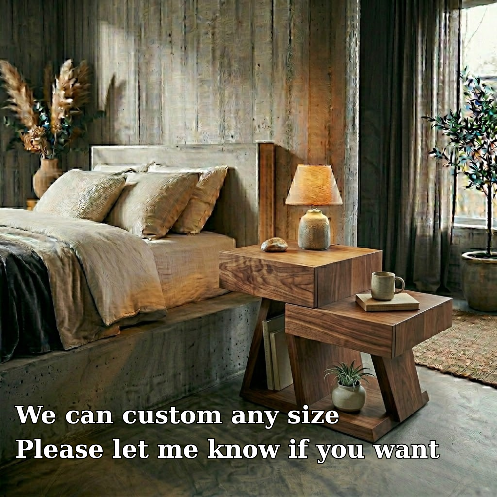Solid Wood Nightstand Set with Drawer & Shelf – Modern Rustic Bedside Tables