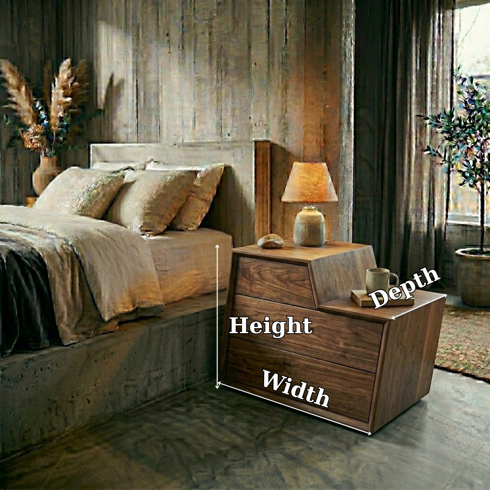 Solid Wood Nightstand with Drawer – Modern Rustic Bedside Table Storage