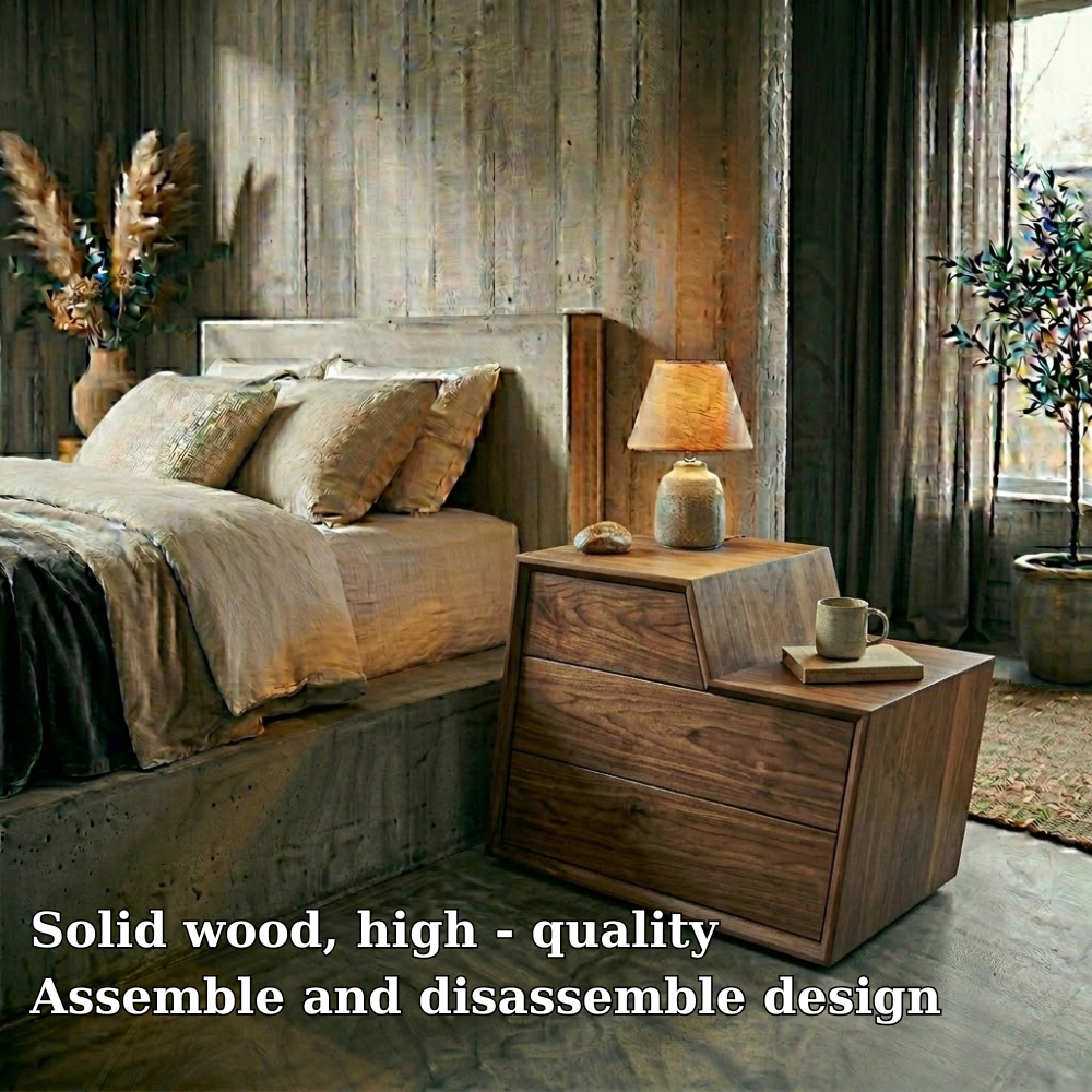 Solid Wood Nightstand with Drawer – Modern Rustic Bedside Table Storage