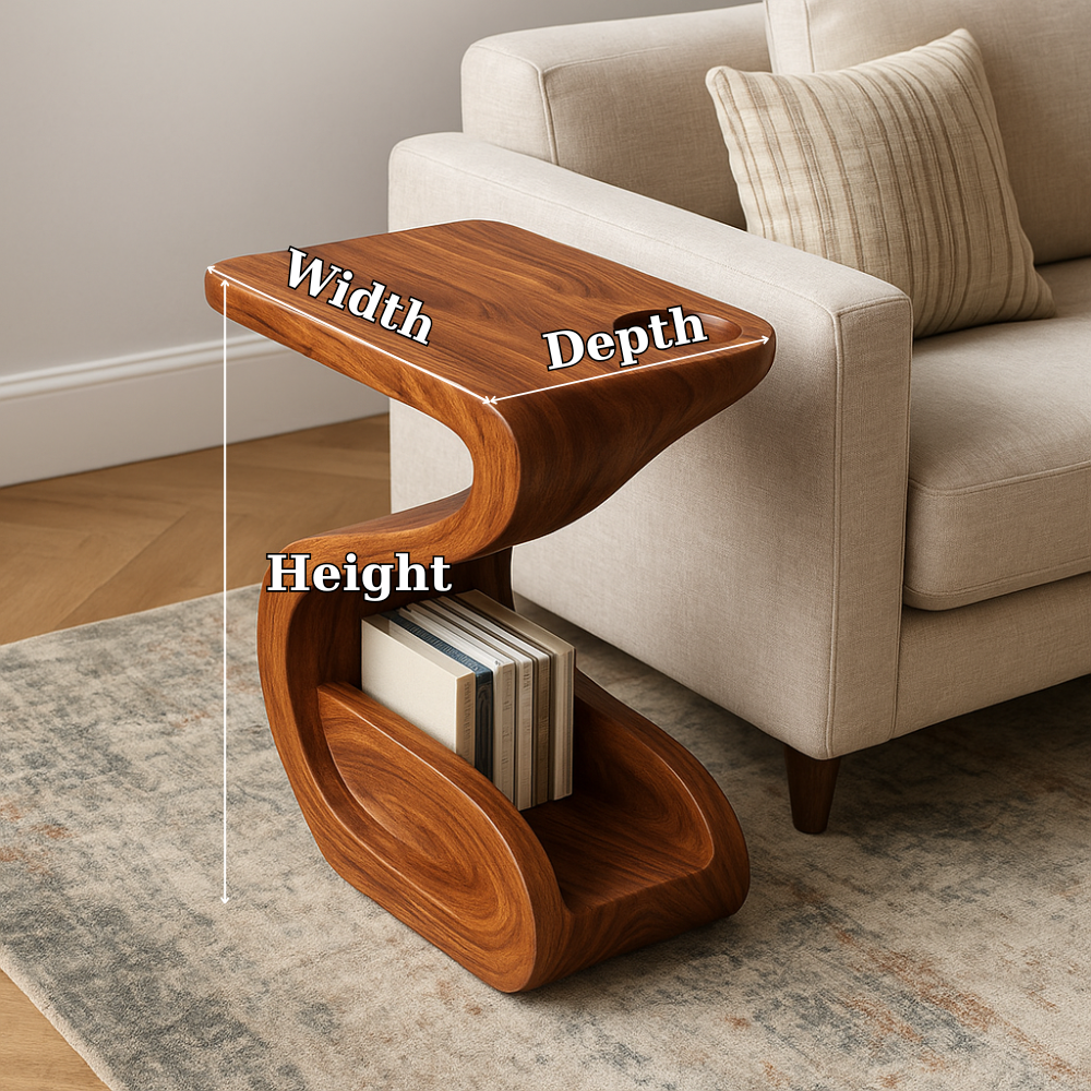 Solid Wood Sofa Armrest Table with Cup Holder and Magazine Storage Side Table