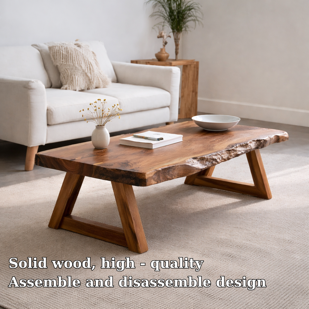 Handcrafted Live Edge Wood Coffee Table – Solid Wood Rustic Center Table