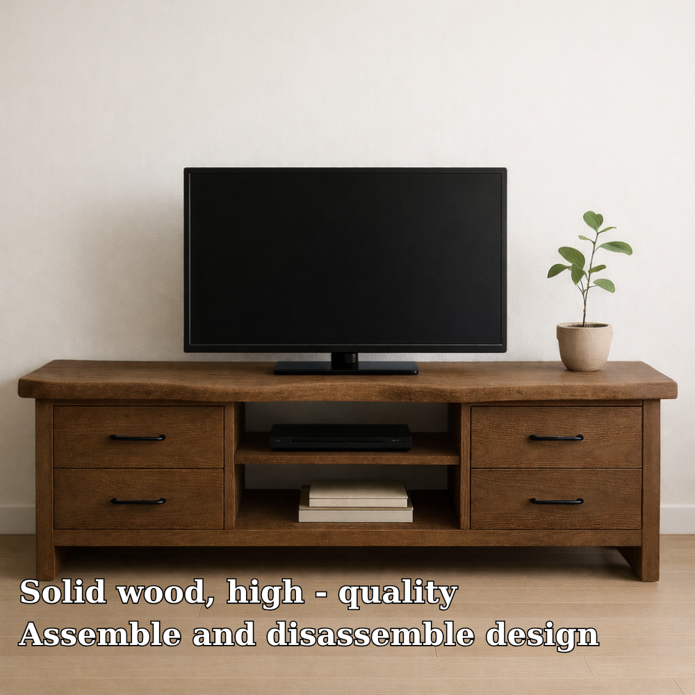 Solid Wood TV Stand with Drawers and Open Shelf Modern Rustic Entertainment Center