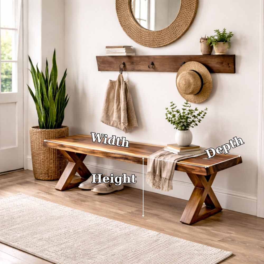 Solid Wood Entryway Bench with X-Leg Design | Rustic & Modern Hallway Seating