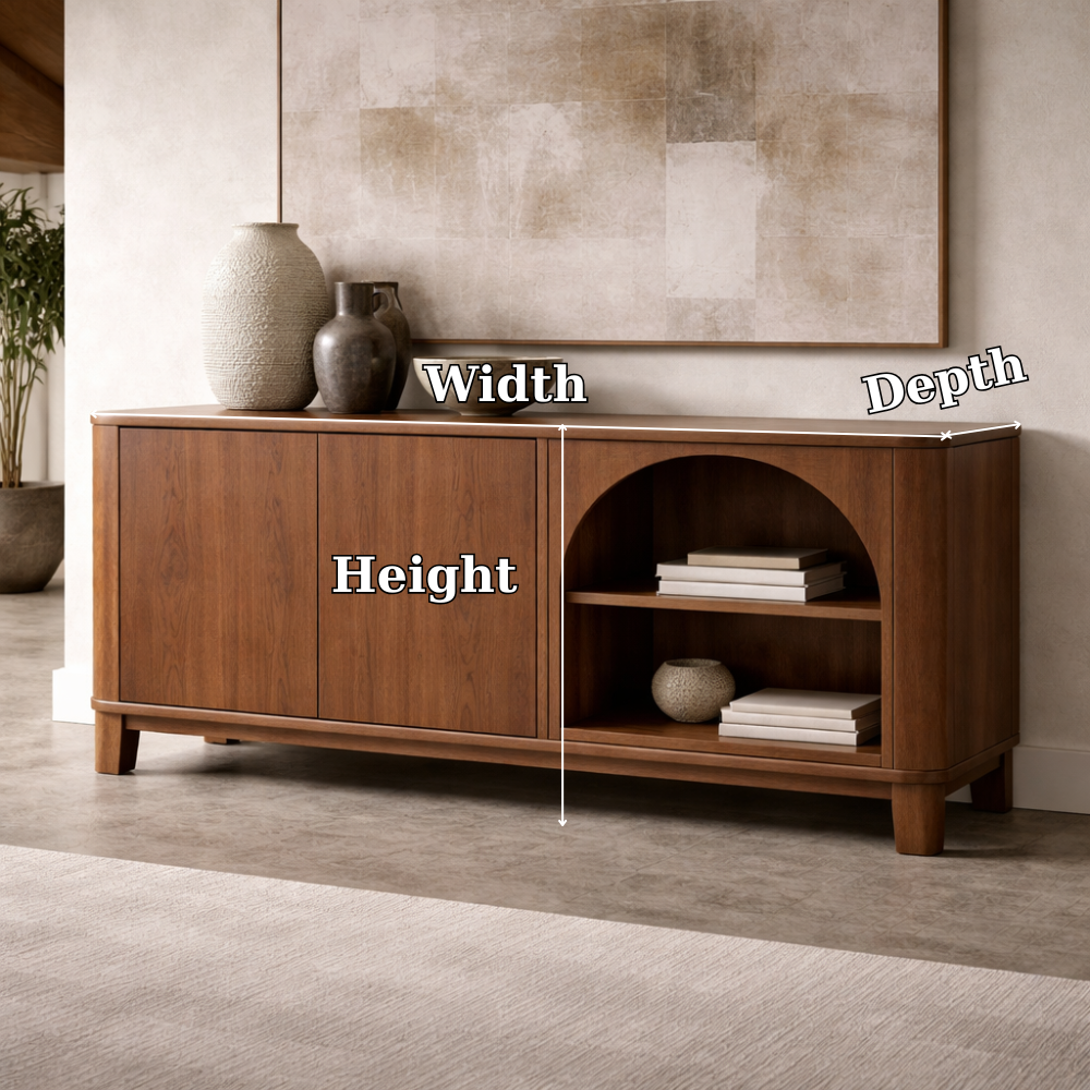 Solid Wood Console Cabinet with Arched Open Shelf and Door Storage