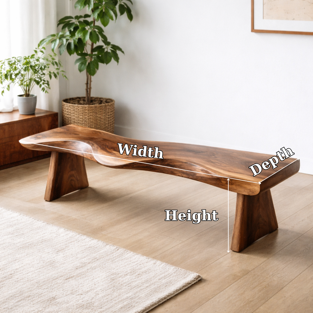 Live Edge Solid Wood Bench – Natural Wood Rustic Entryway Seating Bench