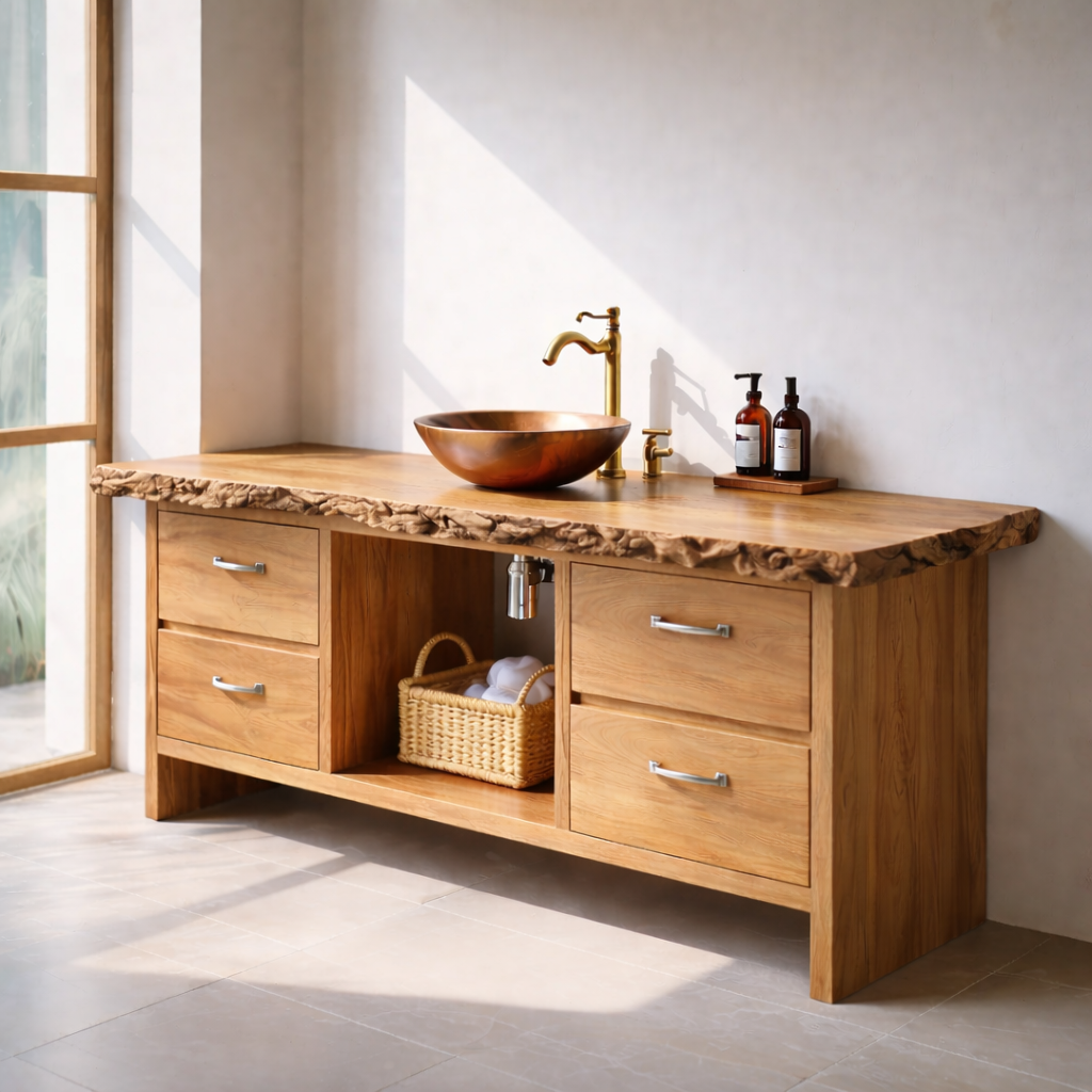Rustic Solid Wood Bathroom Vanity with Live Edge Countertop