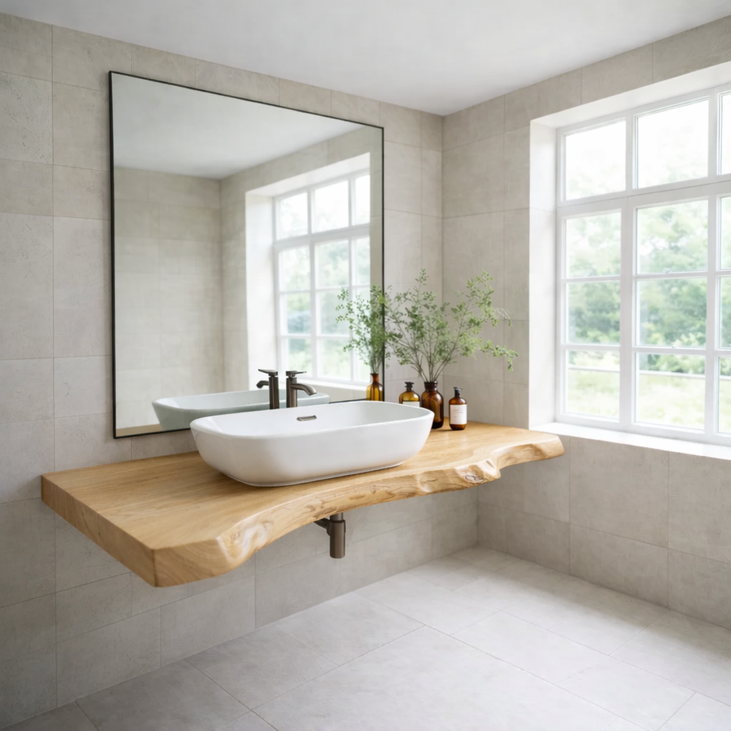 Live Edge Floating Bathroom Vanity Top, Solid Wood Wall Mounted Vanity Shelf