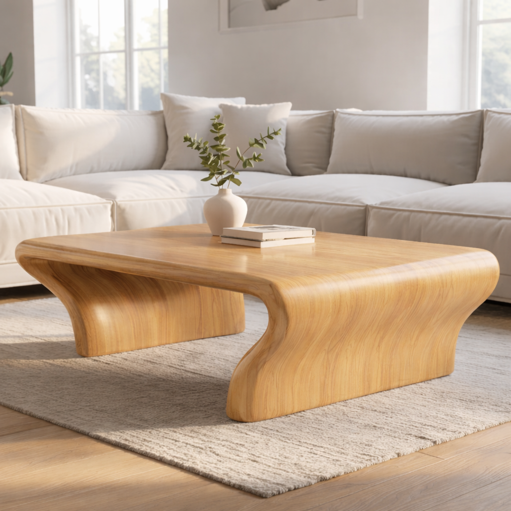 Sculptural Walnut Coffee Table with Curved Design, Modern and Minimalist Living Room Décor