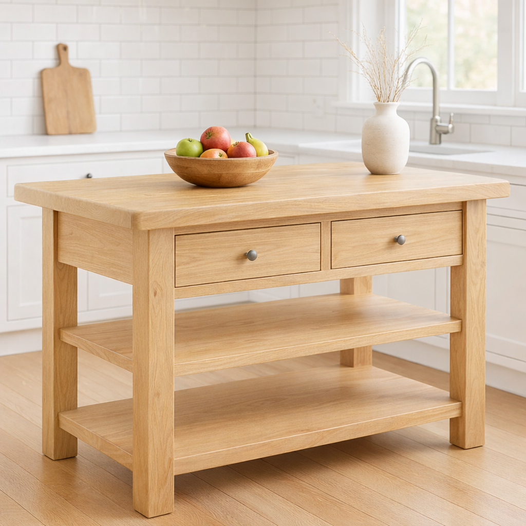 Solid Walnut Kitchen Island Table with Drawers and Shelves, Wooden Kitchen Prep Station