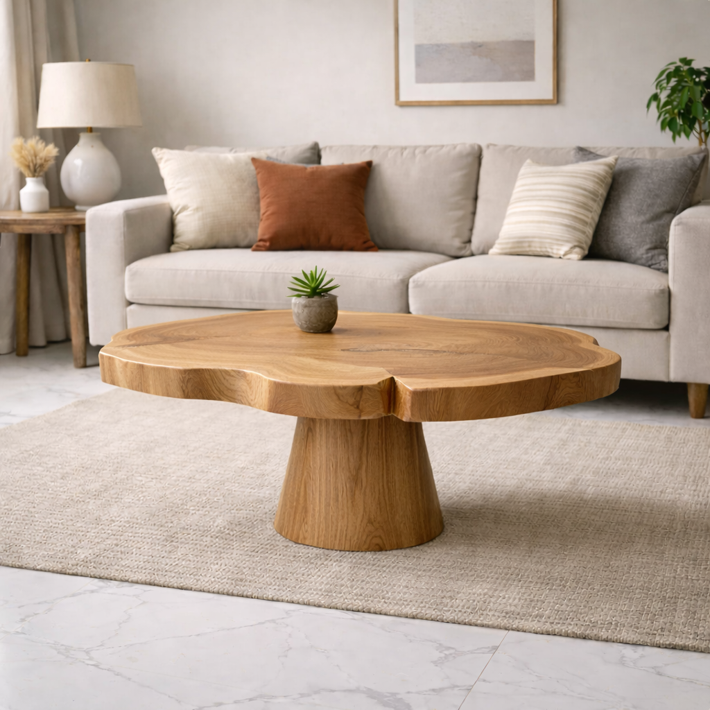 Solid Wood Coffee Table with Organic Edge Top Modern Sculptural Living Room Table