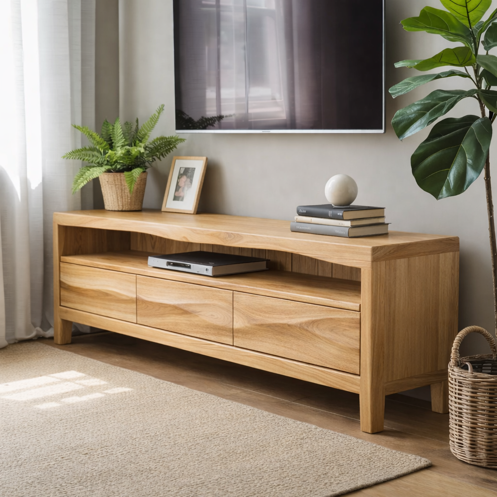 Solid Wood TV Stand with Drawers and Open Shelf for Contemporary Living Rooms