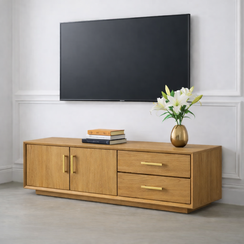 Solid Wood TV Stand with Drawers and Cabinet for Elegant Living Rooms