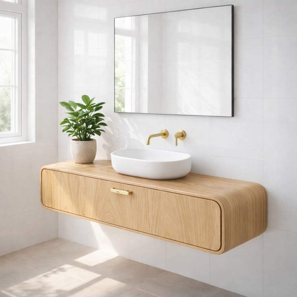 Handcraft Floating Solid Wood Bathroom Vanity with Single Drawer Storage