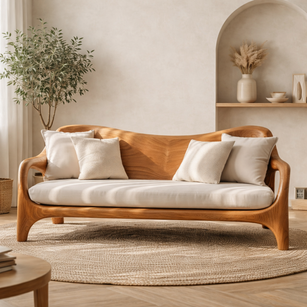 Luxury Solid Wood Sofa Curved Modern Design