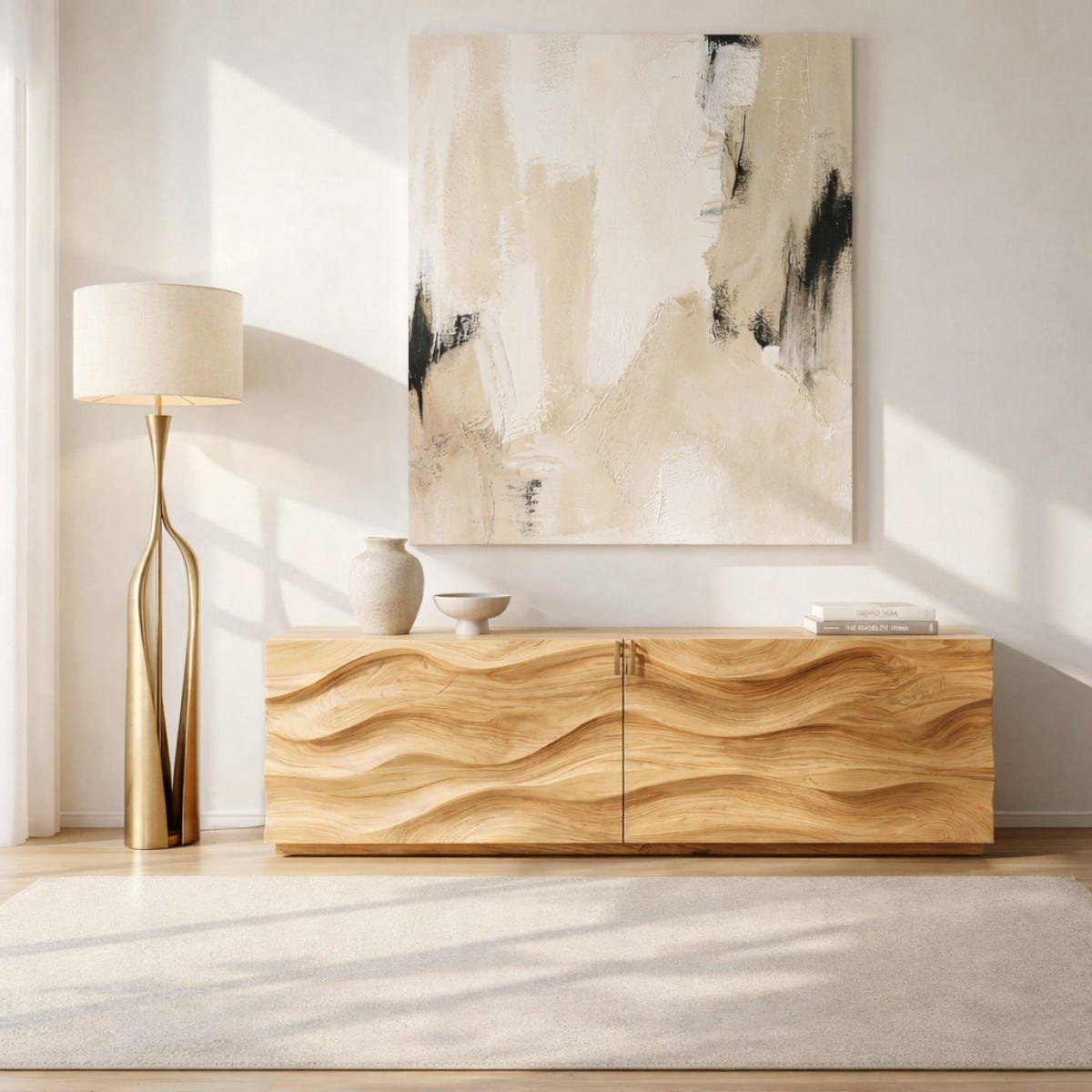 Modern Console Table with Wave Front, Minimalist Entryway Cabinet for Living Room Storage