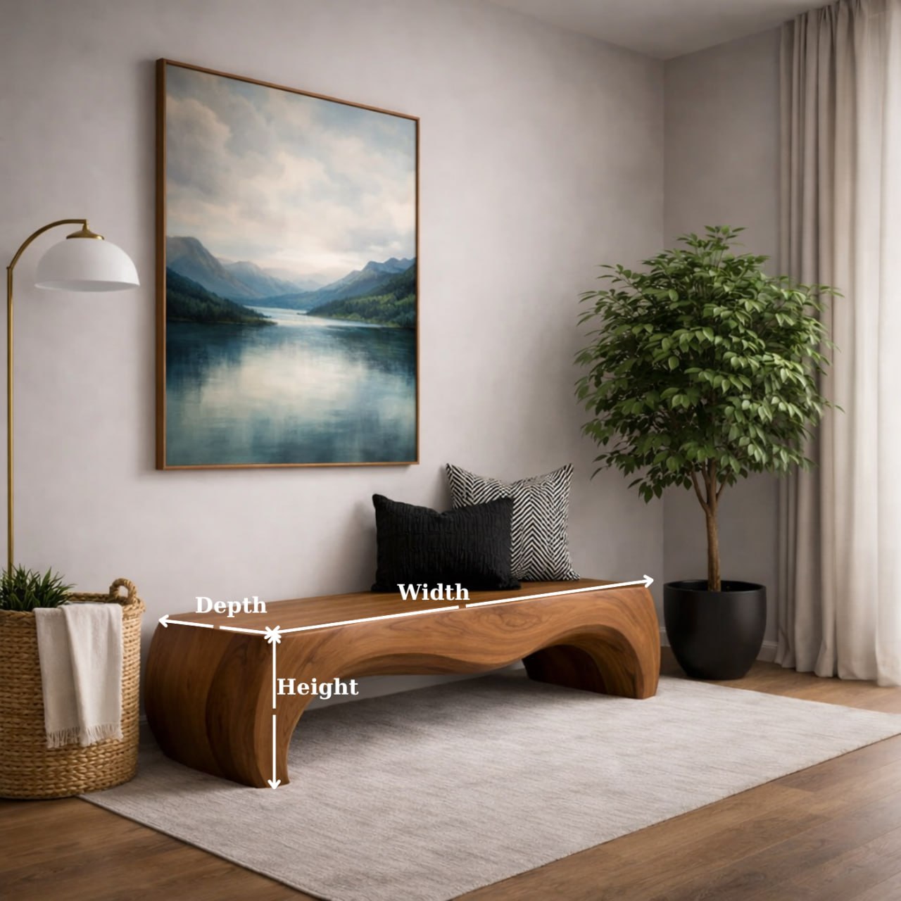 Solid Wood Entryway Bench with Smooth Curved Base and Minimal Organic Design