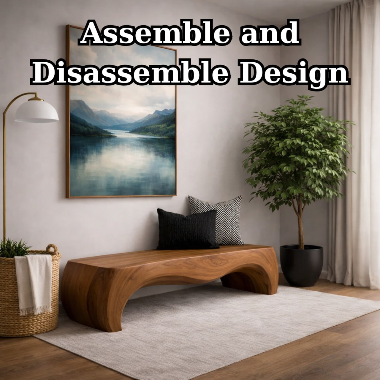 Solid Wood Entryway Bench with Smooth Curved Base and Minimal Organic Design