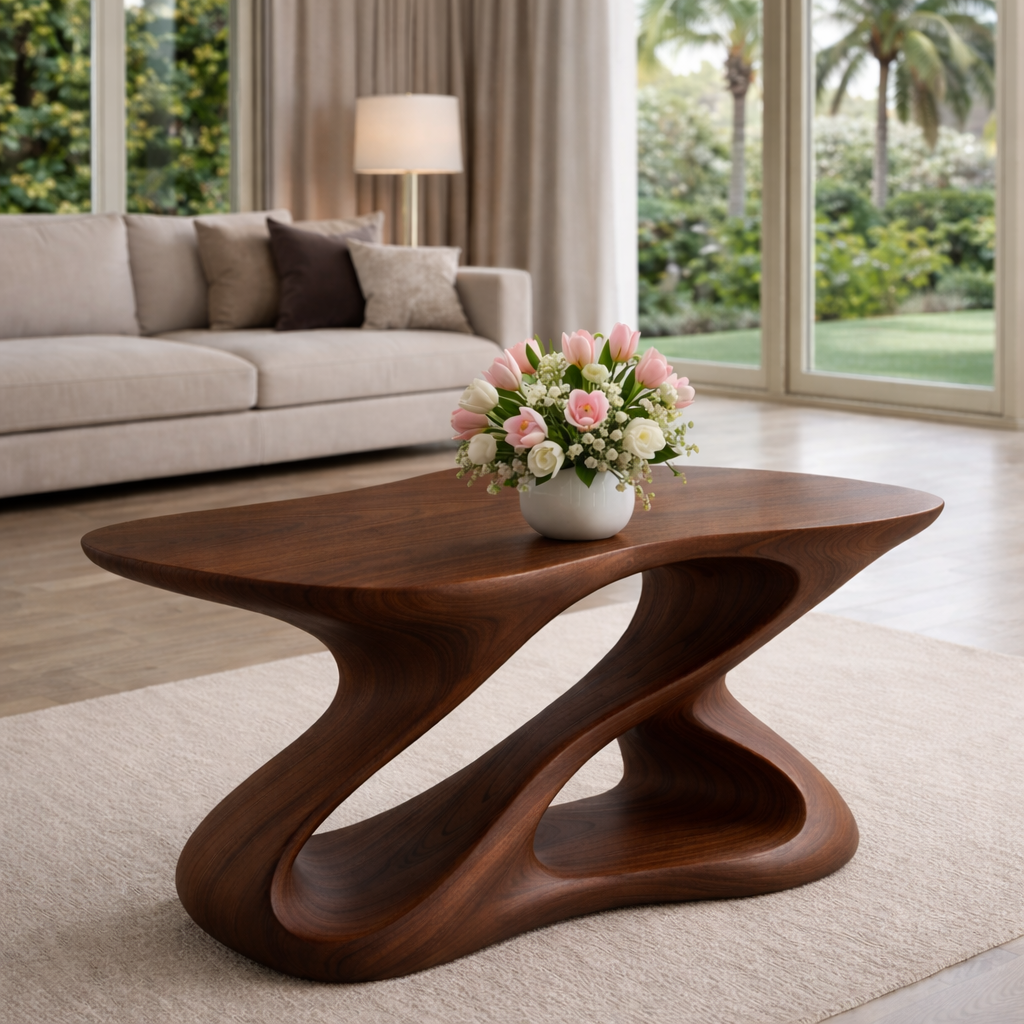 Sculptural Solid Wood Coffee Table for Modern Living Rooms