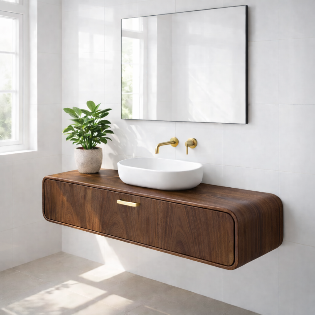 Handcraft Floating Solid Wood Bathroom Vanity with Single Drawer Storage
