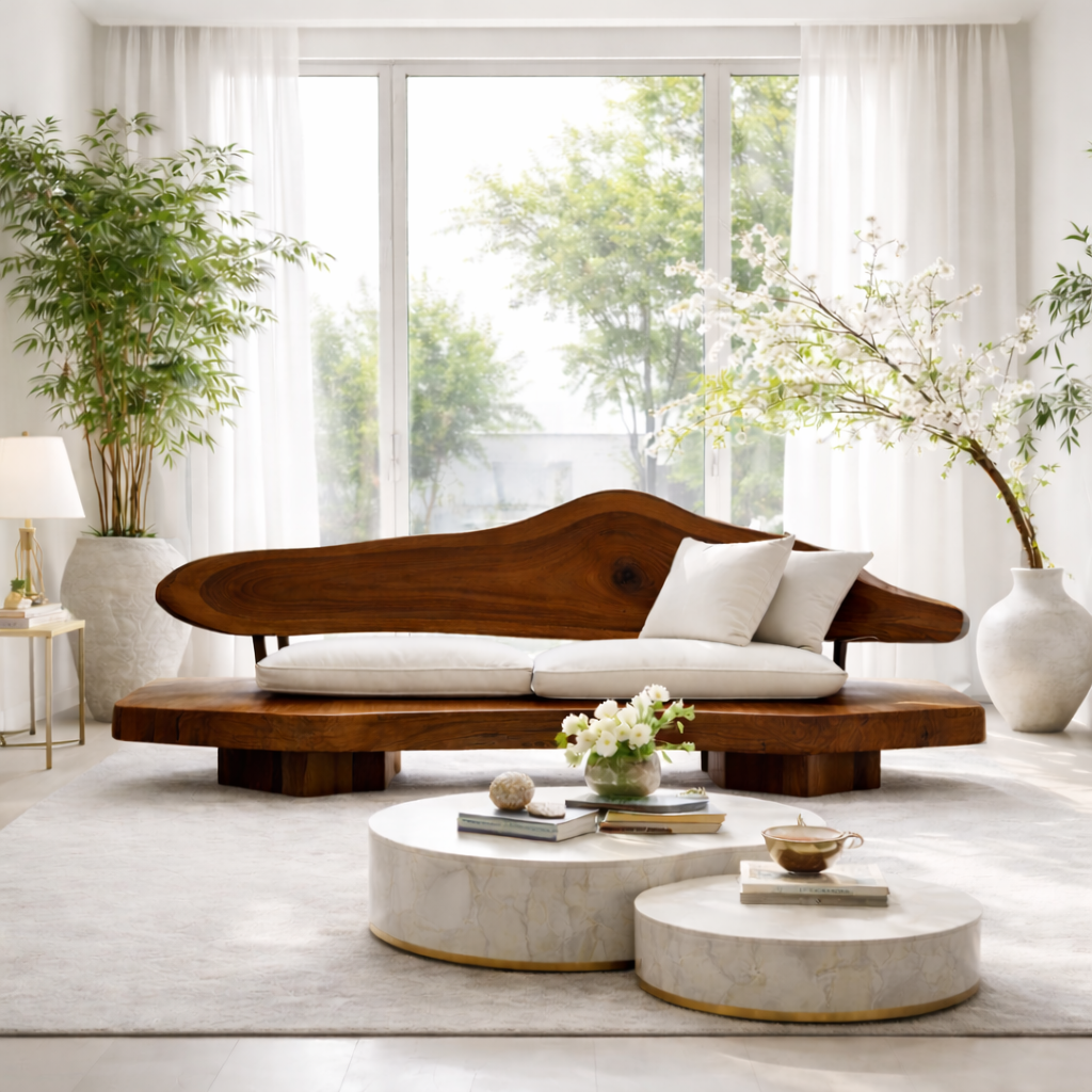 Solid Wood Sculptural Sofa Organic Modern Style