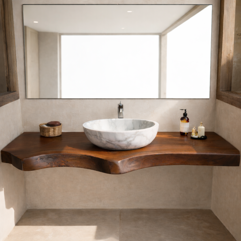 Live Edge Floating Bathroom Vanity Top, Solid Wood Wall Mounted Vanity Counter