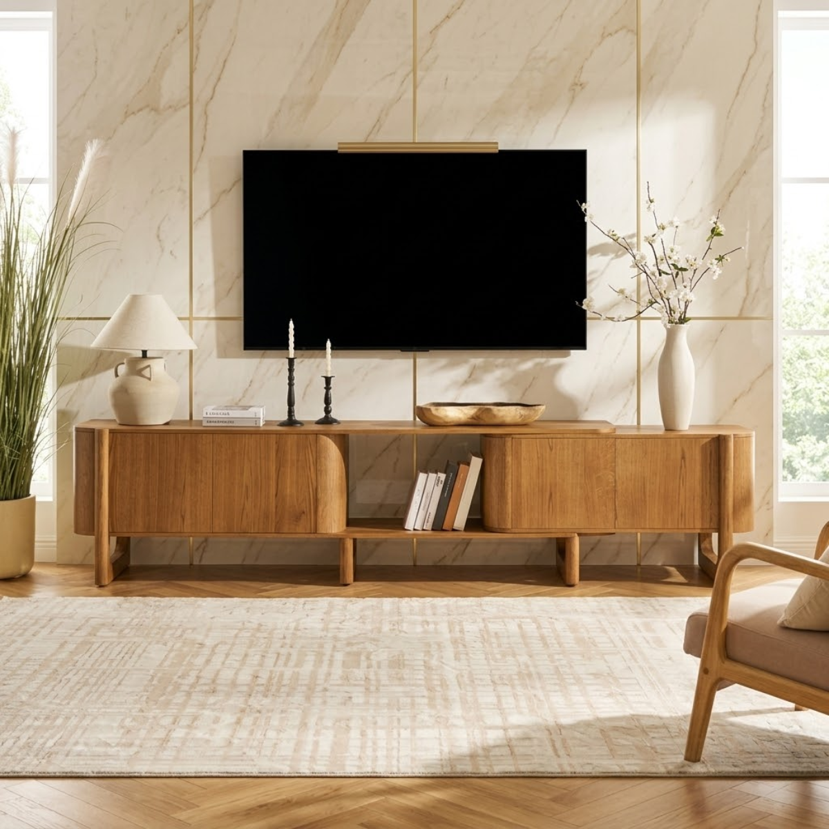 Modern Rounded TV Console, Elegant Media Cabinet for Stylish Living-Room Interiors