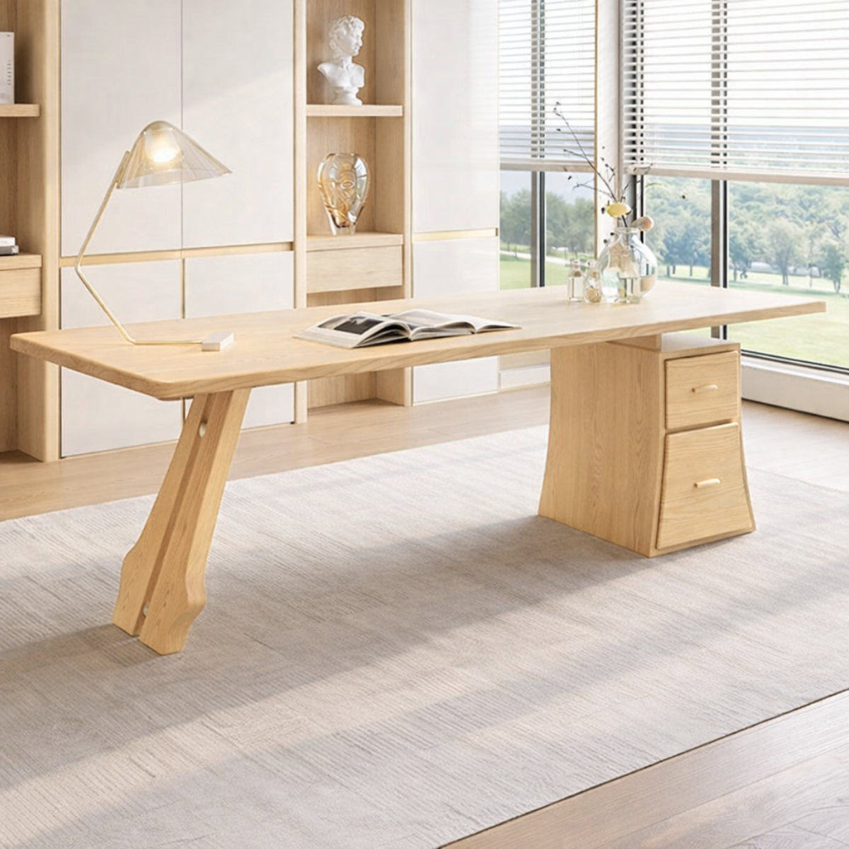 Modern Wooden Office Desk with Storage and Stylish Legs
