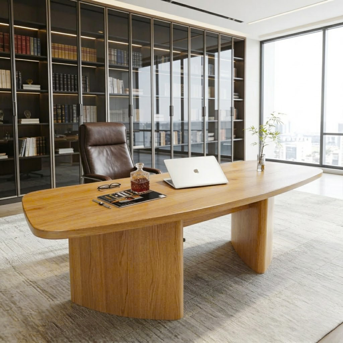 Executive Office Desk with Modern Oval Design and Spacious Surface