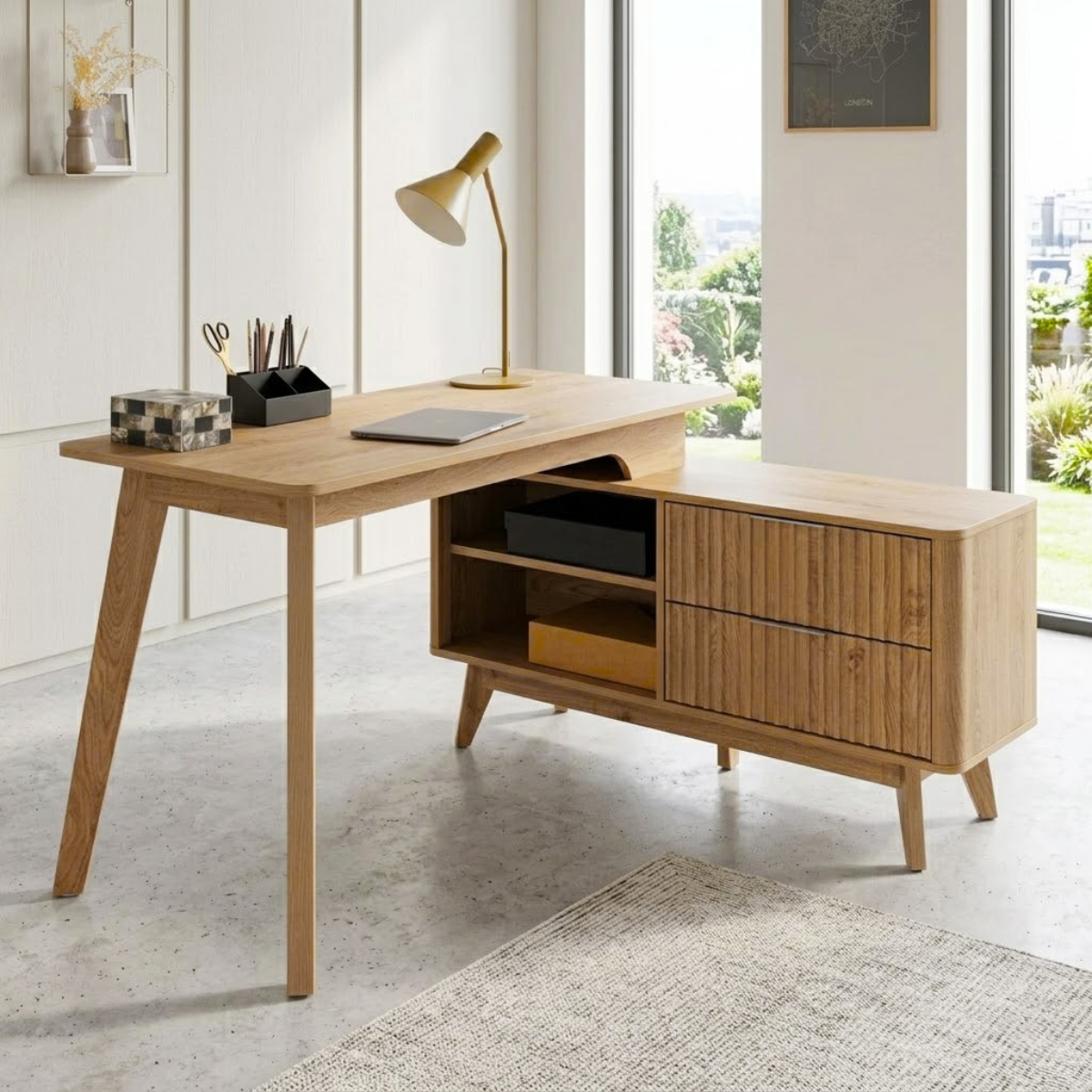 Stylish Work Desk with Storage and Modern Design for Home Office