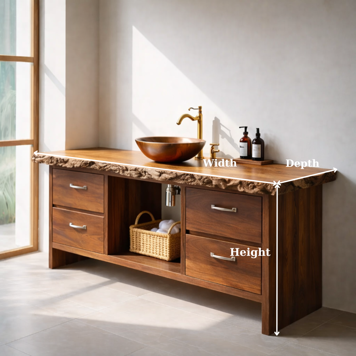 Rustic Solid Wood Bathroom Vanity with Live Edge Countertop