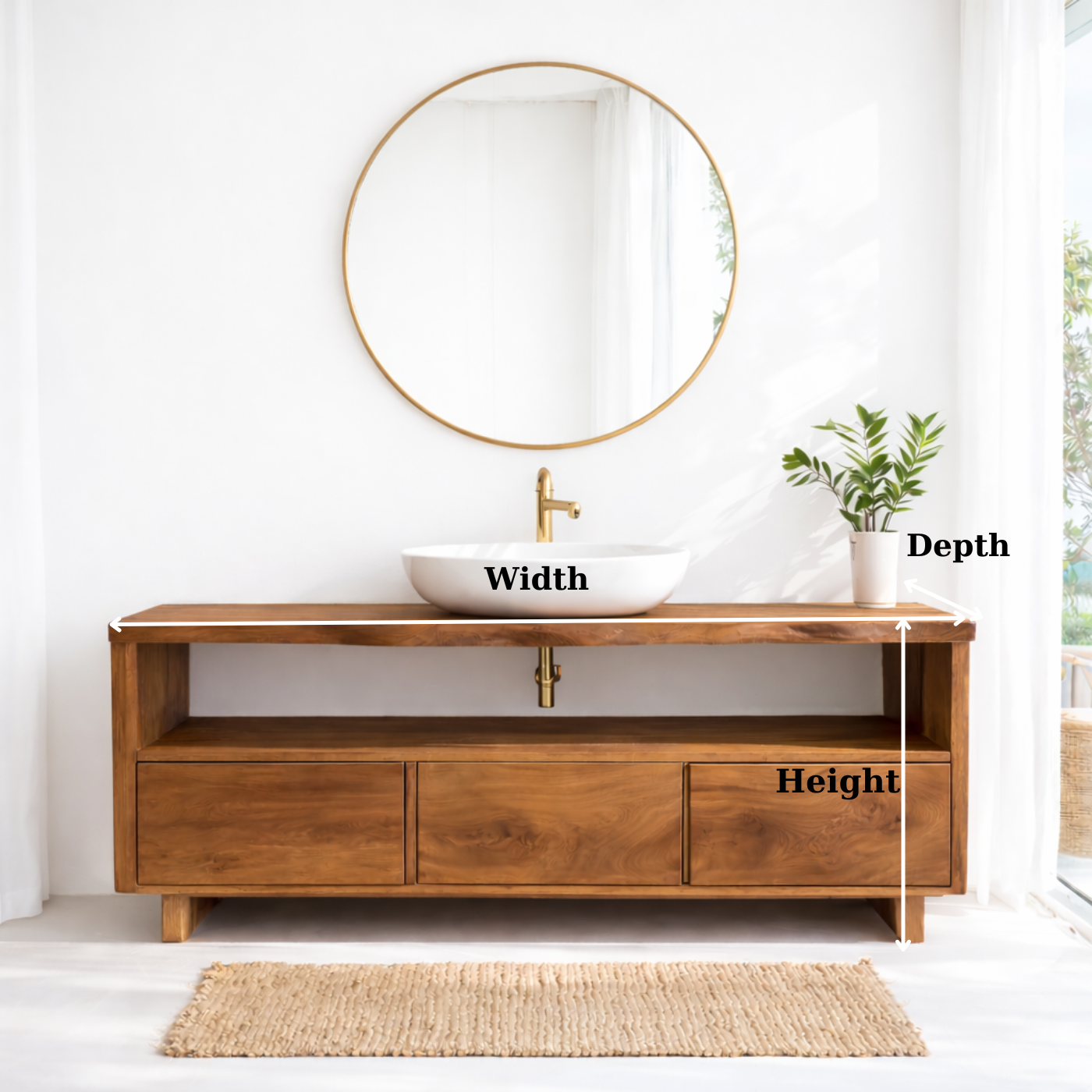 Solid Wood Bathroom Vanity with Open Shelf and Three Drawers – Rustic Freestanding Wood Vanity Cabinet