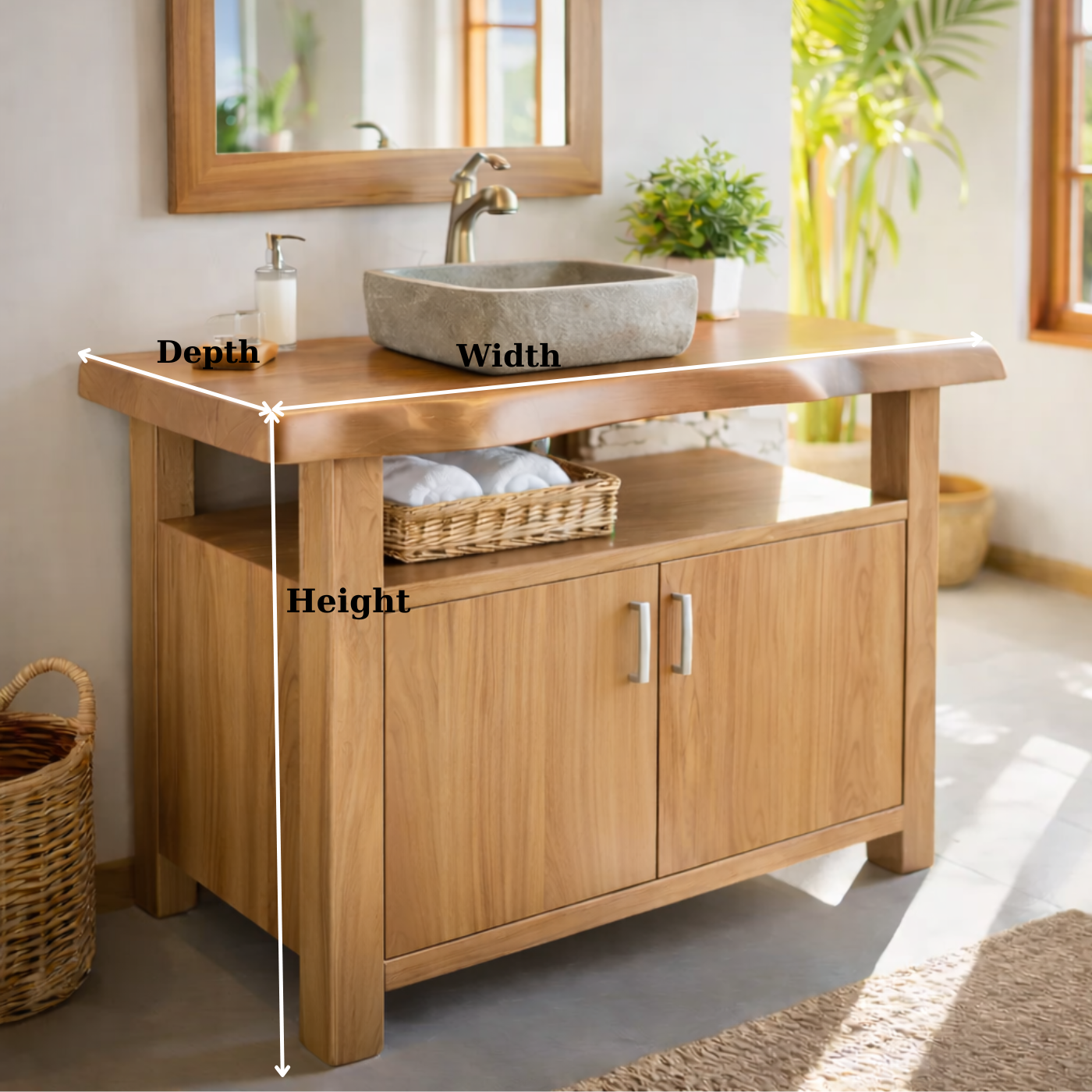 Solid Wood Bathroom Vanity Cabinet with Open Shelf Storage