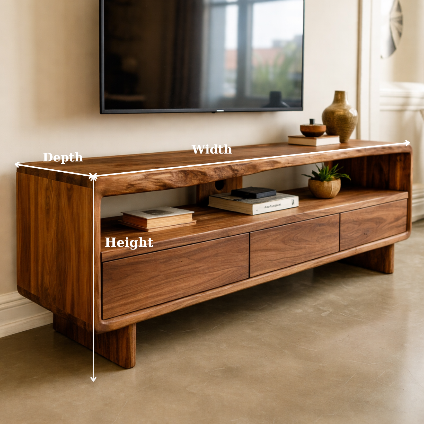 Mid Century Modern Solid Wood TV Stand – Walnut Media Console with Storage Drawers