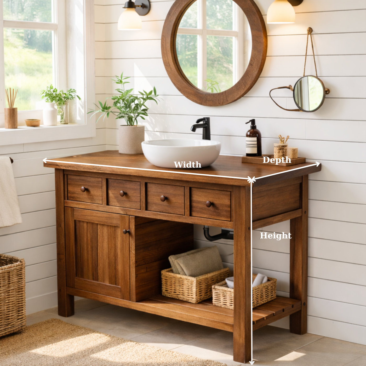 Solid Walnut Bathroom Vanity with Storage for Bathroom Organization