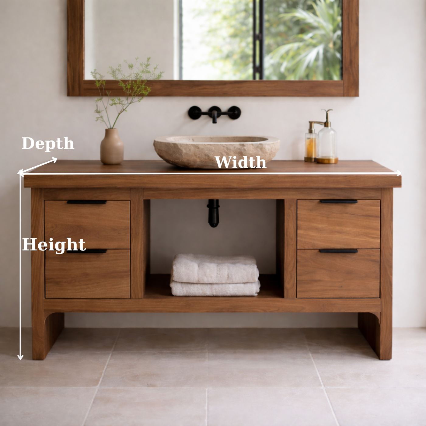 Rustic Soild Wood Bathroom Vanity with Drawers and Open Shelf for Contemporary