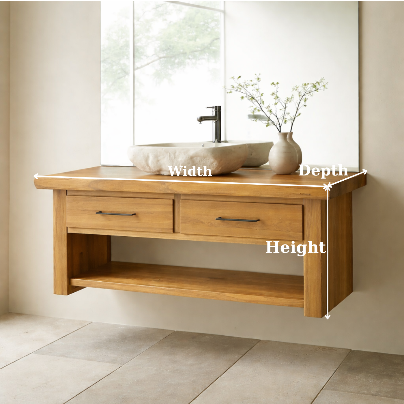 Floating Solid Wood Bathroom Vanity with Storage Shelf