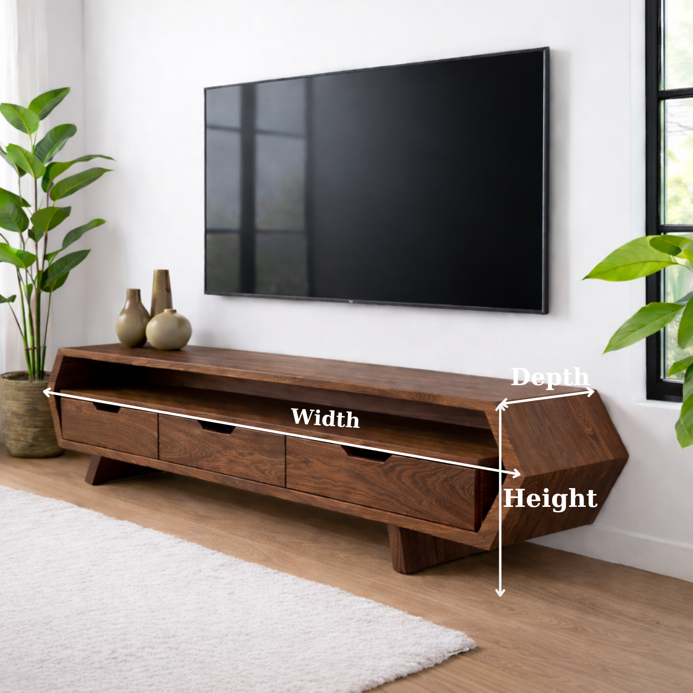 Solid Wood TV Stand with Drawers and Open Shelf for Stylish Interiors